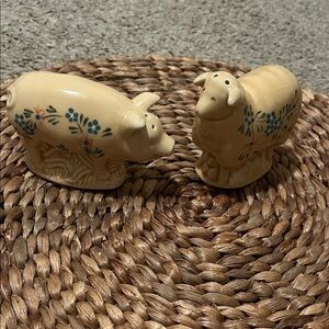 Ceramic Pig and Sheep  with Floral Design Salt and Pepper Shakers Vintage